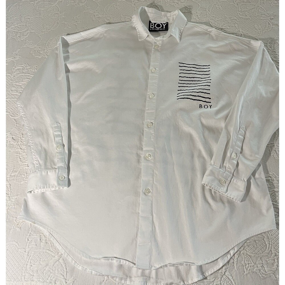 Boy London LS White w Black Accent Shirt Architectural Streetwear Mens Large